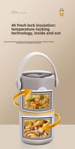 580ml 820ml 304 Stainless Steel <b>Double</b> <b>Wall</b> Insulated Leakproof Bento <b>Box</b> Portable Food Container for Student Office - Product Image 5
