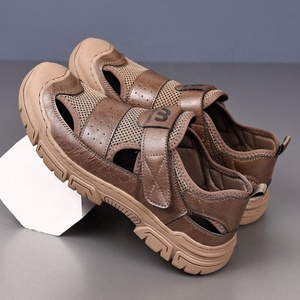 Sandales en cuir pour hommes, à bout fermé, semelle en caoutchouc, décontractées, d'été, à enfiler, style sport - Product Image 3