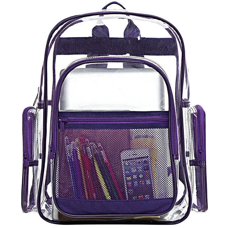 الثقيلة واجب واضح شفاف PVC متعدد جيوب حقيبة المدرسة/في الهواء الطلق على ظهره
