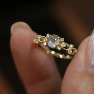 Anillo de Oro Sólido de 18K para Mujer Q905 con Cuarzo y Piedras Preciosas, Engaste Pavé, Corte Brillante Redondo, Joyería Fina para Uso Diario - Product Image 5