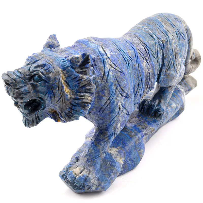 Piedra lapislázuli de alta calidad, tallado de animales naturales, tigre tallado de cristal