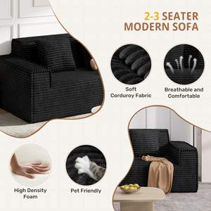 أريكة سحابية مضغوطة حديثة بمقعدين من قطعتين أريكة مخملية مضغوطة حديثة بحجم 2 مقعد أريكة بدون عظمي أنثراسايت منخفضة موك ناعمة بمقعدين - Product Image 6