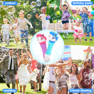 Ensemble de jouets de jeu en plein air pour enfants avec des baguettes à bulles et des souffleurs automatiques en plastique en forme de sirène/lapin/requin avec lumière LED - Product Image 4