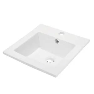 White Glossy Counter Wash Basin Sink Deep Single Bowl Ceramic Bathroom Thin Edge Basins