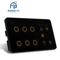 Interrupteur intelligent Wi-Fi MakeGood 147 Style pour ventilateur simple avec interrupteur lumineux 6 touches, verre tactile, rétroéclairage RGB, 5 vitesses, application Tuya