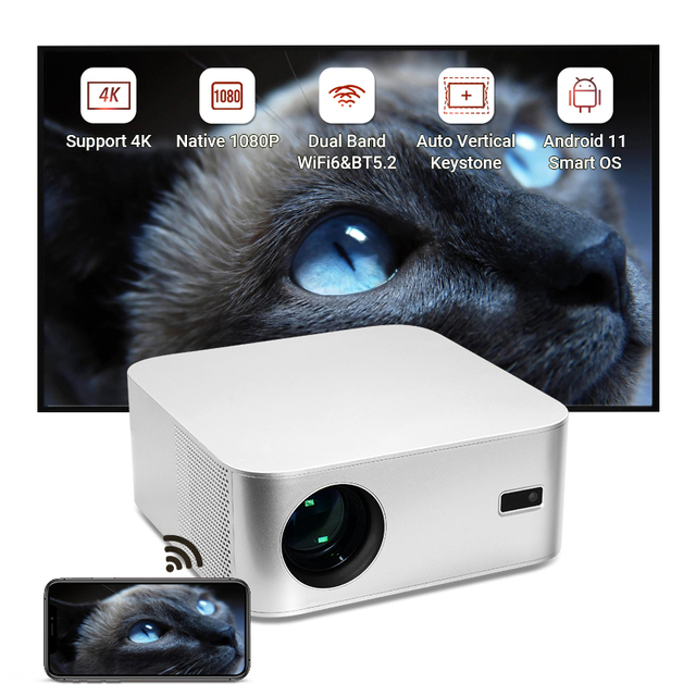 Hotack L016AQ Portable Auto HD 4K Smart Android Video Projector Newest Home Theater Wifi Projector with Android 14