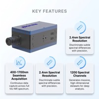 Caméra hyperspectrale Pushbroom avec détecteur InGaAs refroidi par TEC, USB3.0, pour vision industrielle en laboratoire et exploration minière