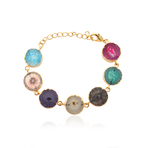 Natural multi color solar quartz <b>bracelet</b> gold electroplating link charms handmade <b>bracelet</b> <b>copper</b> alloy adjustable chain - Product Image 1