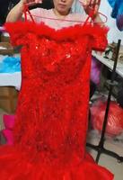 Nouvelle Arrivée 2025 Robe de Mariée Sirène Rouge Africaine Épaules Dénudées Gothique Organza à Volants avec Traîne Étagée pour Mariées Princesses