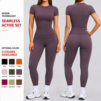 Ensemble de sport sans couture pour femme, 2 pièces, respirant, t-shirt à manches courtes, leggings taille haute, ensemble de yoga pour la salle de sport