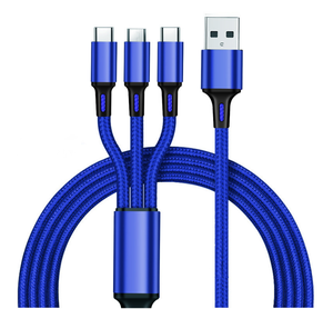 Cavo di Ricarica Intrecciato in Nylon <span class=keywords><strong>3</strong></span> in 1 Placcato in Nichel, 2.8A 1.2M, Cavo Dati <span class=keywords><strong>3</strong></span> in 1 per Android Huawei - Product Image 3