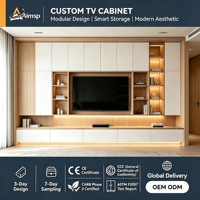 Meuble TV mural en bois moderne modulaire sur mesure, fabrication sur mesure, conforme CE TSCA CARB2, unité de rangement LED pour projet de villa