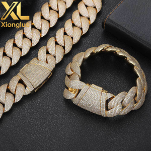 Men's Trendy 24mm <b>Copper</b> Full Zircon Bubble Cuban Chain Necklace Personalized Gold Plated Hip-Hop Jewelry Gift - Product Image 5