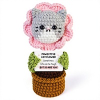 WoollyPearl Peluche chat fleur en crochet fait main, cadeau d'entraînement émotionnel, amusant, mignon, inspirant et motivant pour femmes