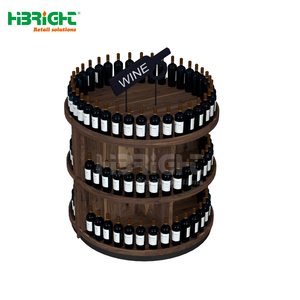 Supermarket Double-Sided Heavy Duty Wooden &amp; Steel Commercial Island Rounded <strong>Bottle</strong> <strong>Display</strong> <strong>Stand</strong> Wine <strong>Rack</strong> - Product Image 3