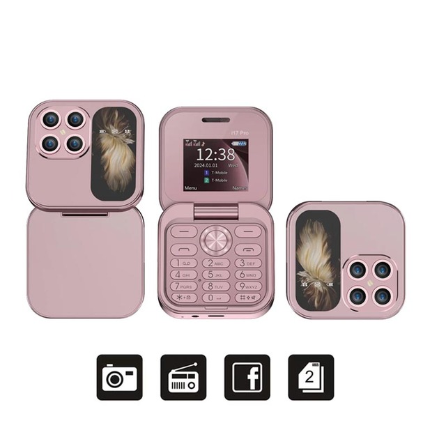 I17 Pro Mini 2G Network Flip Mobile Phone Dual SIM Standby FM Radio MP3 Music Player Video Player Simple Feature Pocket Phone