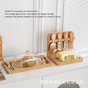 Zhe Zhe Bamboo Cheese <b>Board</b> Set With Knives Butter Dish Solid Wood Cheese <b>Tools</b> For Kitchen Use - Product Image 4