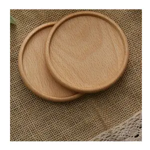 Fashion bentuk bulat kayu kenari piring kayu cangkir piring cangkir kopi dengan Coaster