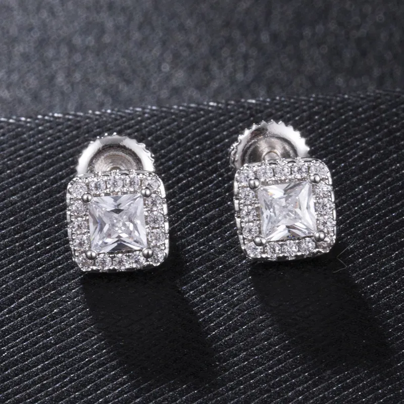 Quadratischer Ohr stecker aus Zirkon-Messing Bling Iced Out Micro Full Paved Jewelry für Männer