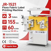 Machine d'impression d'étiquettes en tissu Flexo JR-1521, 3 couleurs, largeur 155 mm, 60 m/min, certifiée CE, garantie 1 an, usine d'origine