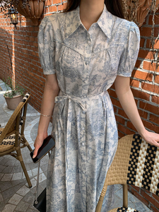 <span class=keywords><strong>2025</strong></span> mới thời trang thanh lịch <span class=keywords><strong>Blu</strong></span> Sơn Hoa in Ngắn Tay Áo Midi váy nữ - Product Image 5