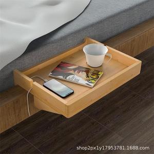 Bamboo Wood Bedside <b>Storage</b> <b>Tray</b> Rectangle Detachable Wall Mounted Natural Color Bedroom Use - Product Image 4