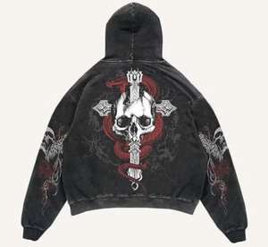 Vintage Washed Gothic Hoodie Fight <b>For</b> The Glory Print <b>Mens</b> Womens Streetwear Pullover Hoodie Warm Fleece Winter <b>Sweatshirt</b> - Product Image 2