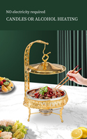 Luxuriöser 2L 3L Gold Edelstahl Chafing Dish mit Hängedeckel, Alkoholheizung, Restaurant-Buffet-Set für Catering