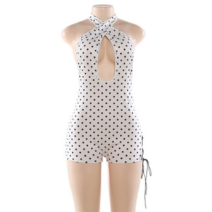 Nuovo Body Primaverile Sexy Elasticizzato a Pois con Lacci sulla Schiena e Collo all'Americana, Tuta Corta da Donna - Product Image 5