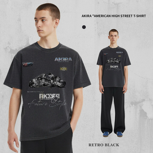 Camiseta Negra Lavada Estilo Futuro <span class=keywords><strong>Akira</strong></span> para Hombre, Oversize, 100% Algodón, Streetwear Retro, Gráfico de Anime Desgastado, Anti-Pilling - Product Image 2