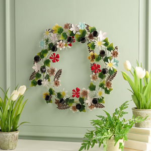 Corona Floral Metálica Rústica Hecha a Mano, Redonda, Decorativa, sin Luces, Paquete Individual - Product Image 3