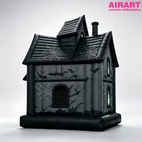 Maison gonflable publicitaire d'horreur à deux étages, imprimée avec des motifs de chauves-souris et d'araignées, pour événements d'Halloween en extérieur