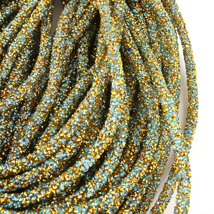 Oro fondo de tubo de cuerda con agujero DIY joyería cordón cadena cuerda con diamantes de imitación de cristal