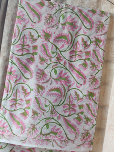 Hand <b>Block</b> <b>Printed</b> Pink Floral Cotton Fabric for Curtains Cushions Sewing Home Decor and Upholstery by the Yard - Product Image 5