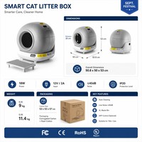 Kotak Pasir Kucing Otomatis Pintar dengan Kontrol Aplikasi, Berpenutup, Membersihkan Diri Sendiri, Toilet Hewan Peliharaan 4L, Tempat Sampah Tertutup Rapat, Canggih