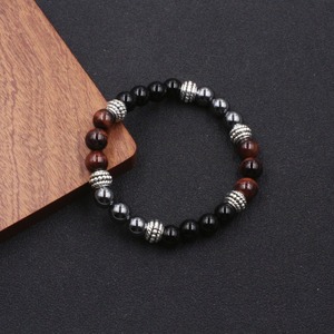 Bracelet extensible 8 mm fait main pour homme, perles œil de tigre et hématite noire, pierre magnétique noire, pour la guérison - Product Image 1