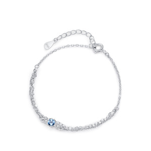 Bracelet double chaîne en argent sterling S925 avec zircon rond bleu glace pour femme, bijoux de mode au quotidien, version personnalisable en cuivre - Product Image 1