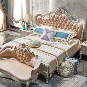 Cama de Lujo Estilo Europeo Antiguo con Tapizado en Color Marfil, Marco de Madera, Cuero Premium, Juego de Muebles para Dormitorio Real - Product Image 6