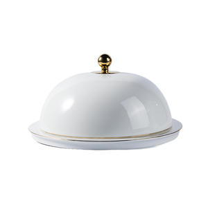 Plat de service rond en porcelaine <span class=keywords><strong>blanche</strong></span> de style français YAYU de haute qualité avec couvercle pour banquet, plat de présentation en porcelaine fine - Product Image 1