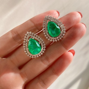 Classic Eco-friendly Copper 10*14MM Green Zircon Teardrop Earrings and Pendant Set Classic Jewelry Set for Women Timeless Style - Product Image 4