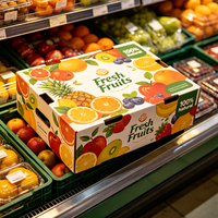 Direct van de boer verse fruit- en groenteverpakkingen, vierkante kraft recyclebare doos met handvat, gegolfd, geventileerd, magneetsluiting, op maat gemaakte UV-bescherming