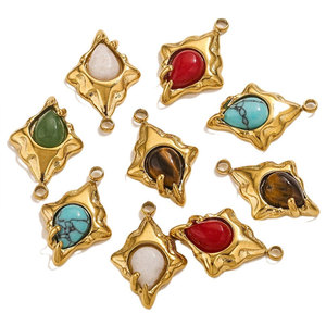 Breloques personnalisées en acier inoxydable 316L plaqué or 14k 18k avec pierres naturelles pour la fabrication de bijoux en gros (colliers, bracelets) - Product Image 5