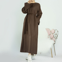 Abaya modeste en lin fermée pour femmes musulmanes, vêtements islamiques pour femmes de Dubaï, vêtements traditionnels turcs, abaya avec poches latérales