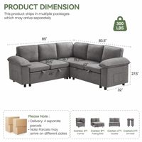 Modulares Ecksofa mit 5 Sitzplätzen und Ausziehbett L-Form Schlafsofa mit Stauraum Chenille-Couches für Zuhause