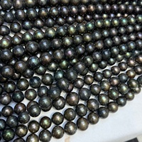 Vente en gros collier de perles noires teinté en perles naturelles Edison de forme ronde de couleur pour la fabrication de bijoux 40cm