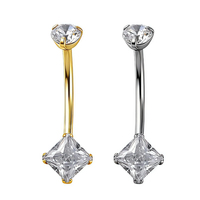 ASTM F136 Titanium Internal Thread Square Zirconia Navel Barbell Hypoallergenic Nickel Free for Belly Button Piercing Jewelry