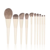 Kit de pinceaux de maquillage en bois végétalien personnalisé de 10 pièces Pinceaux de mélange à long manche de haute qualité avec correcteur et blaireau Caractéristiques