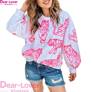 Dear-Lover Animal Print Pullover Long Sleeve Crew Neck Sweatshirt Women