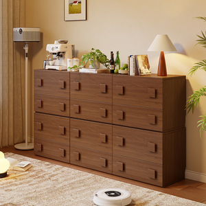 Modular Solid Wood <b>Chest</b> Of Drawers 6 Compartments Living Room <b>Storage</b> Cabinet Vintage Style - Product Image 1
