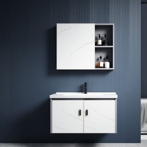 Mueble de Baño Moderno de Pared, Gabinete de Aluminio Verde, Lavabo de Cerámica de Una Pieza - Product Image 3